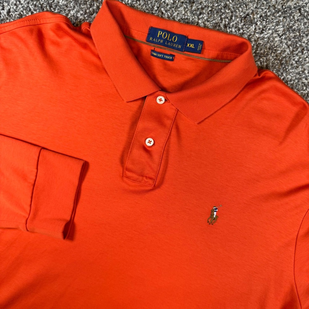 Polo Ralph Lauren Polo Men XXL Orange Pima Soft Touch Long Sleeve Pony **